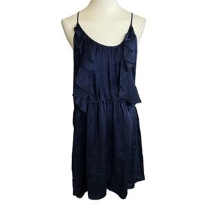 Rebecca Taylor Navy Blue Ruffled Mini Silk Dress ‎ Sleeveless Sz 12 Date Wedding